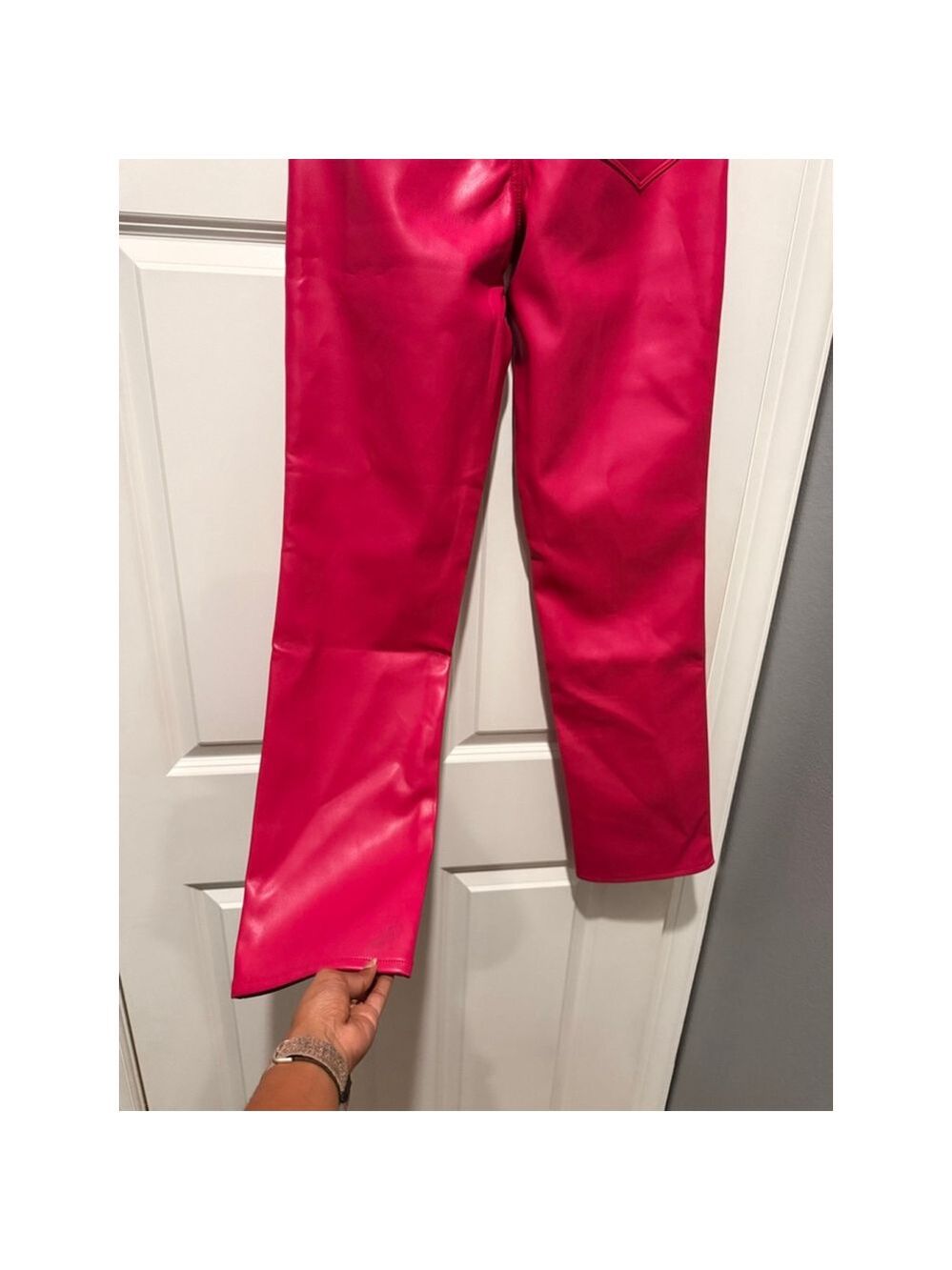 Women's GOOD AMERICAN Straight Leg Faux Leather Pants Size 6 Pink - Picture 8 of 11